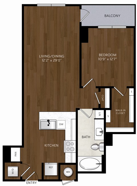 Floor plan for 1 bed, 1 bath, 756 sqft